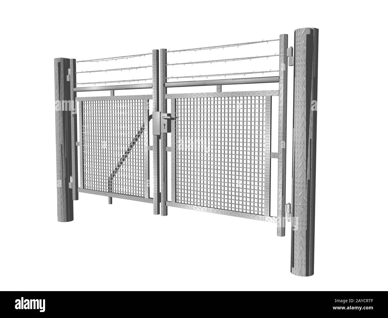 massive iron grid with steel gate and handle Stock Photo
