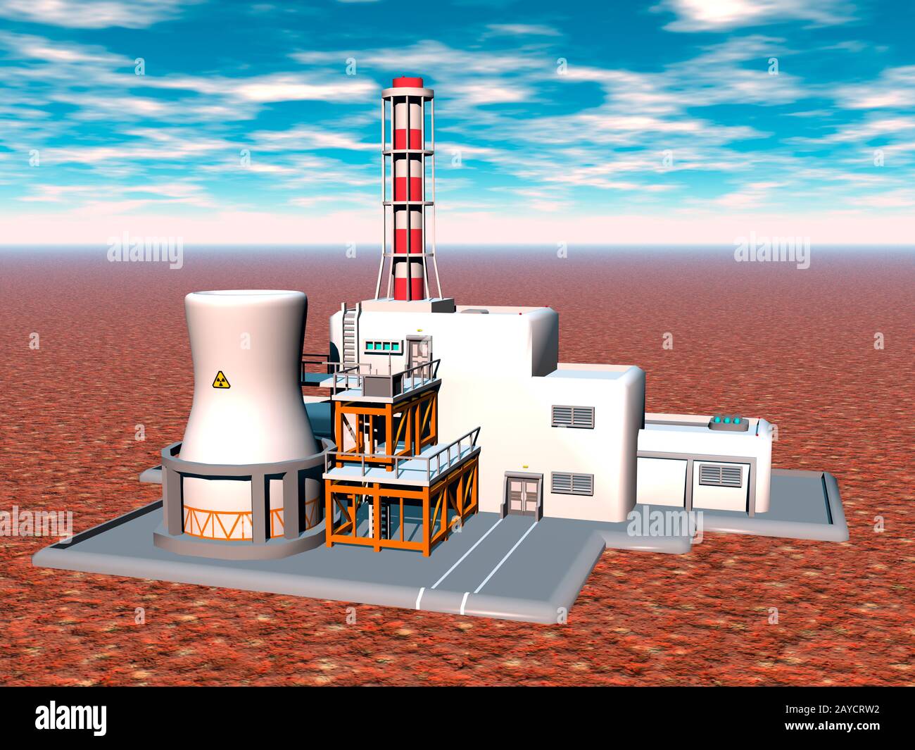 Nuclear power plant with cooling tower for energy supply Stock Photo