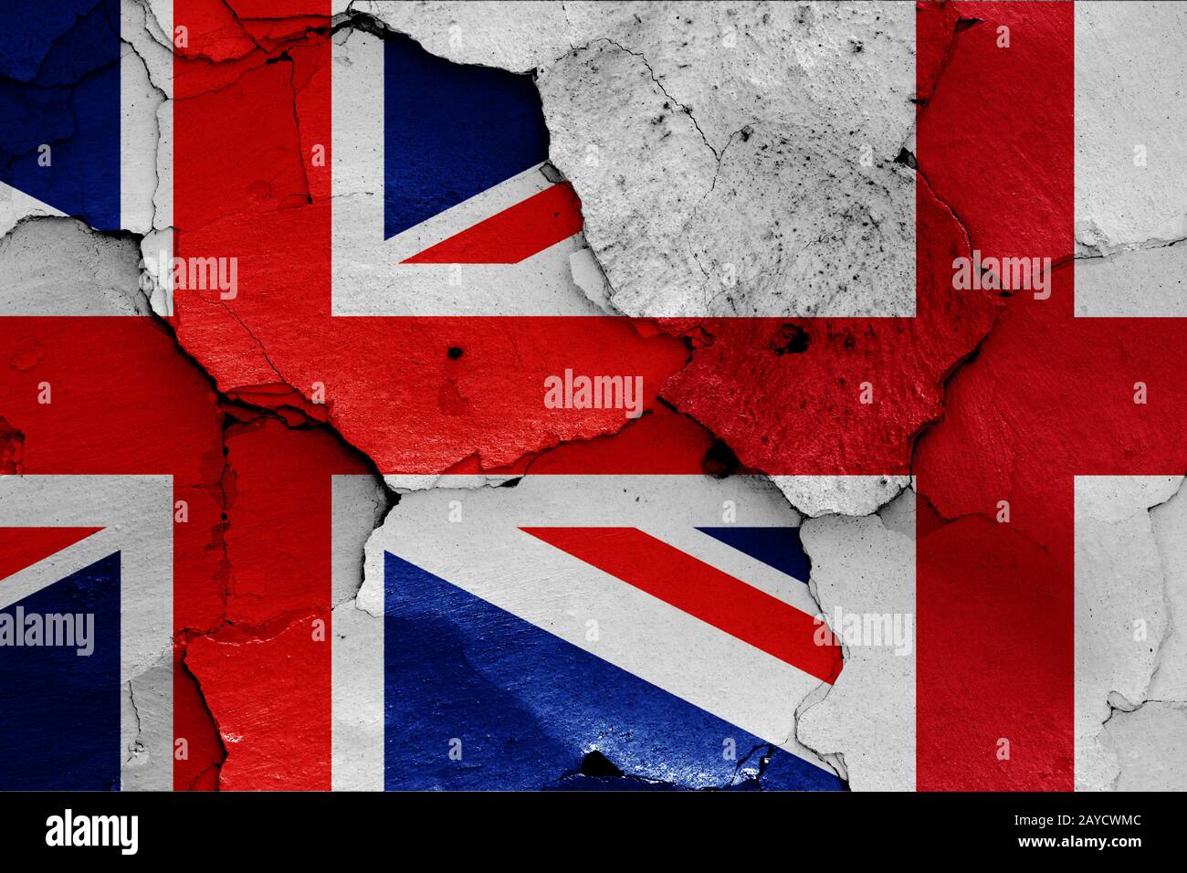 flags of UK and England painted on cracked wall Stock Photo - Alamy