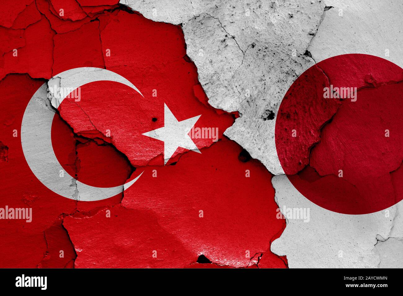 flags of Turkey and Japan painted on cracked wall Stock Photo Alamy