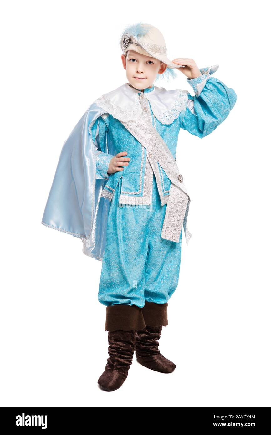 Smile boy in a musketeer costume Stock Photo