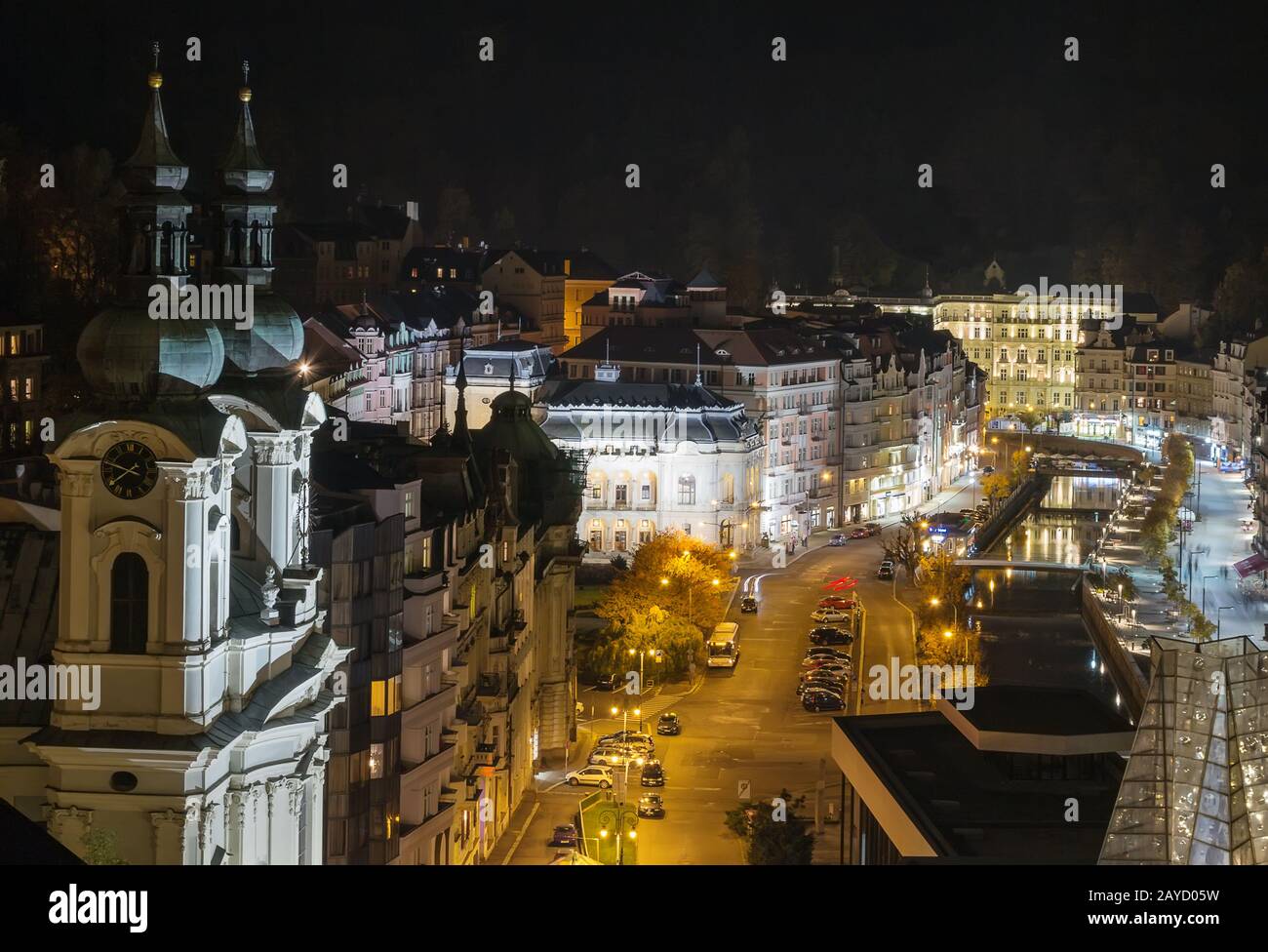 Karlovy Vary in evening light Stock Photo