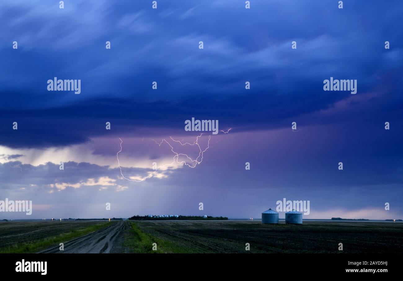 Storm Lightning Rural Canada Stock Photo