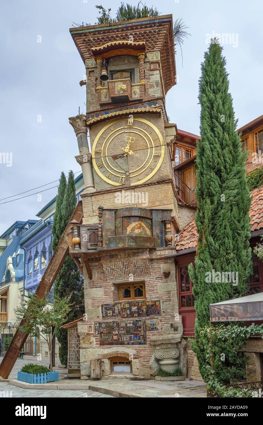 Leaning clock tower, Tbilisi, Georgia Stock Photo