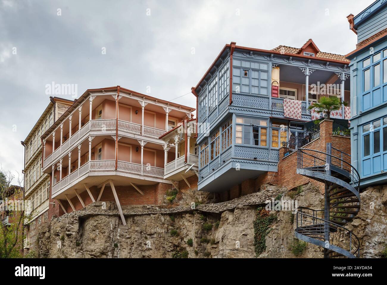 Houses with balconies, Tbilisi, Georgia Stock Photo