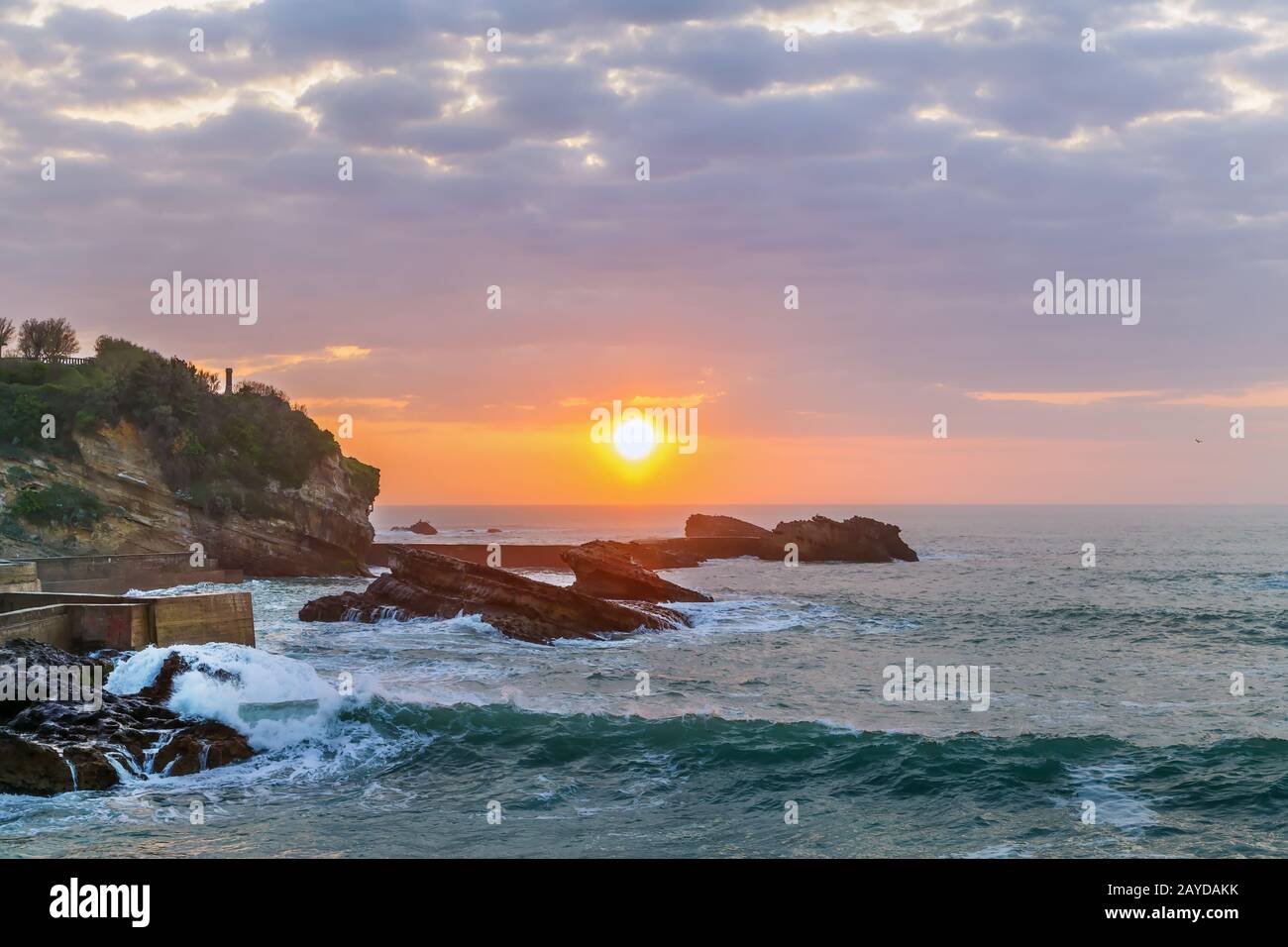 Sunset in Bay of Biscay, Biarritz, France Stock Photo