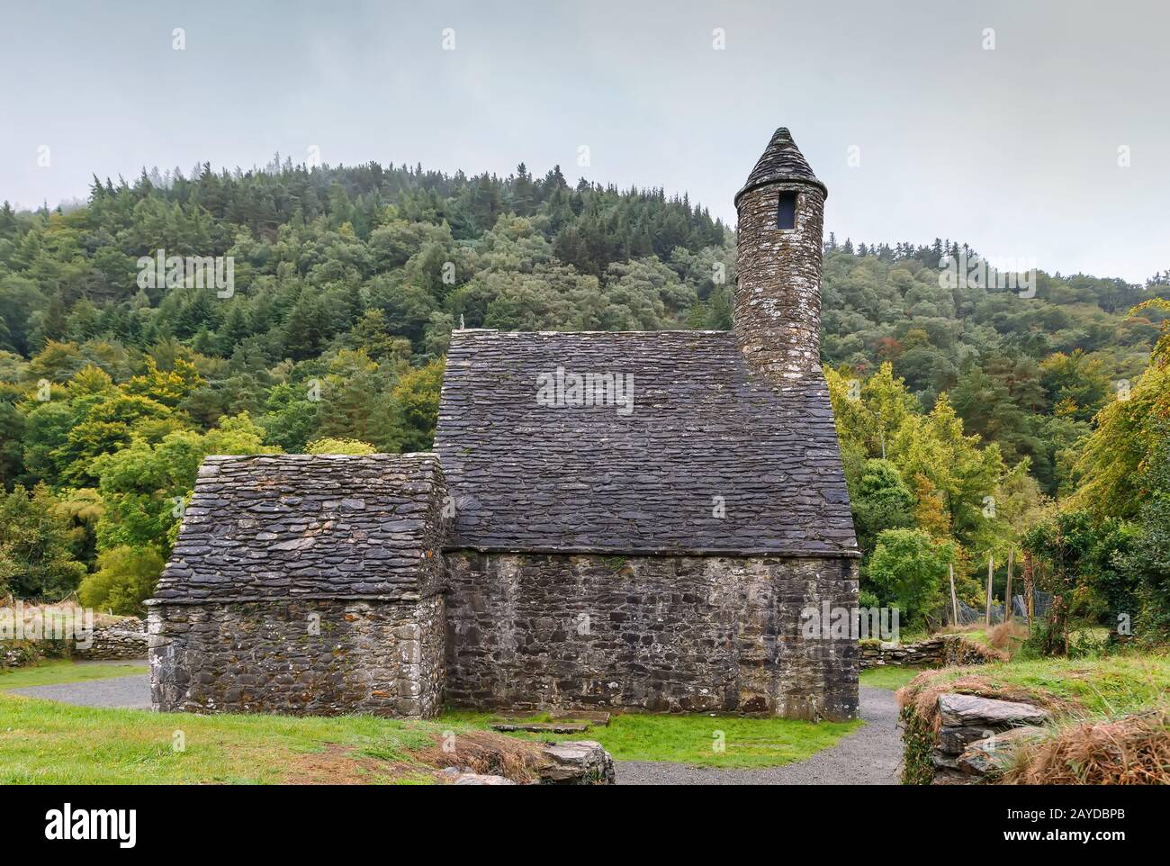 St. Kevin's Church in Glendalough, Ireland Stock Photo