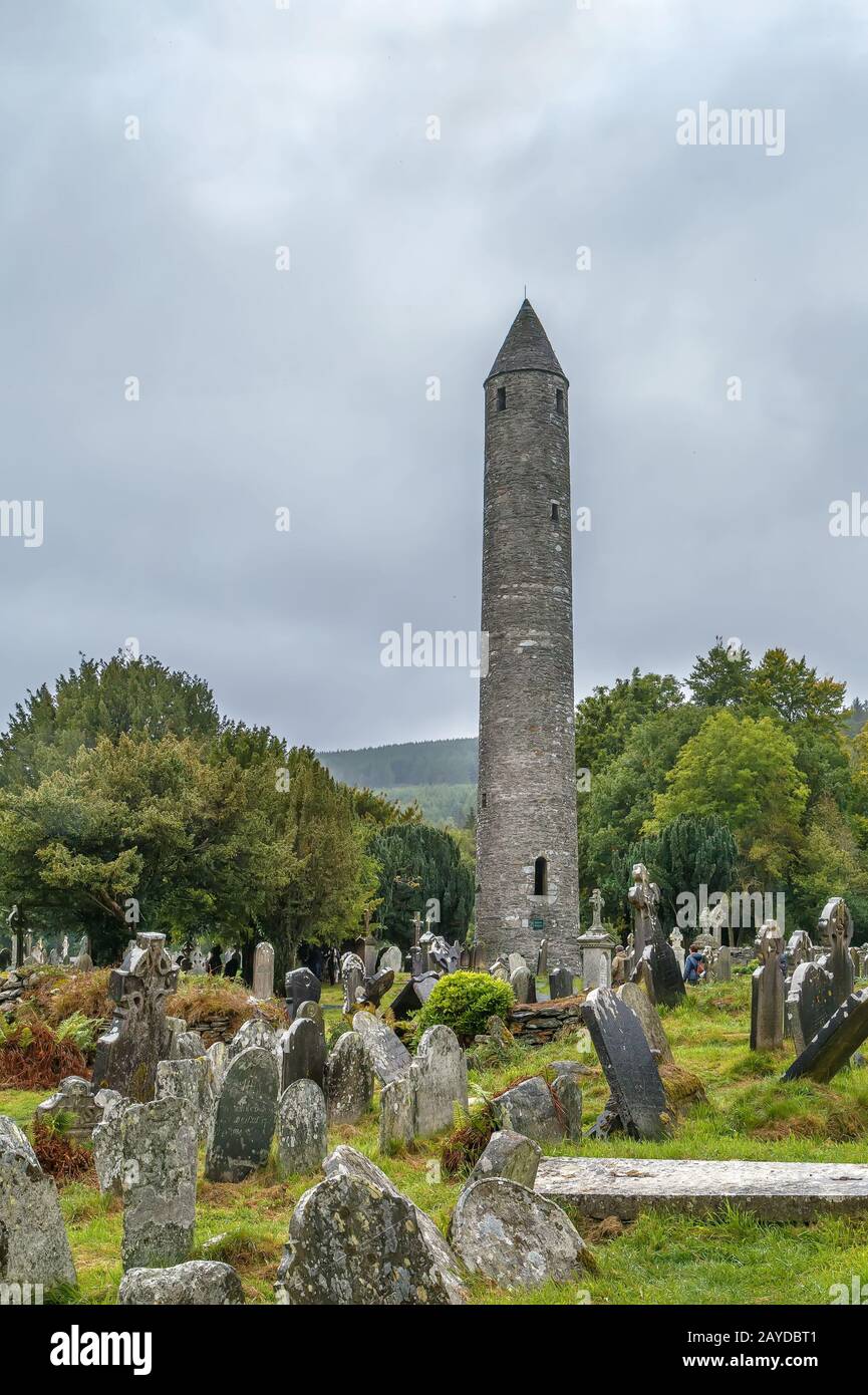Round Tower, Glendalough, Ireland Stock Photo