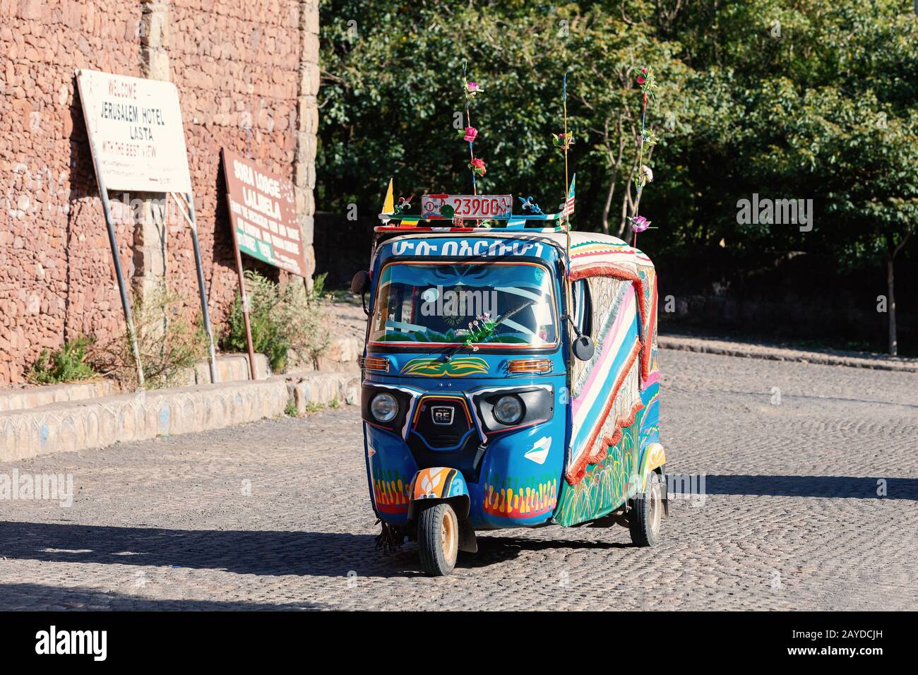 blue color auto rickshaw known as Tuk tuk, Ethiopia Stock Photo