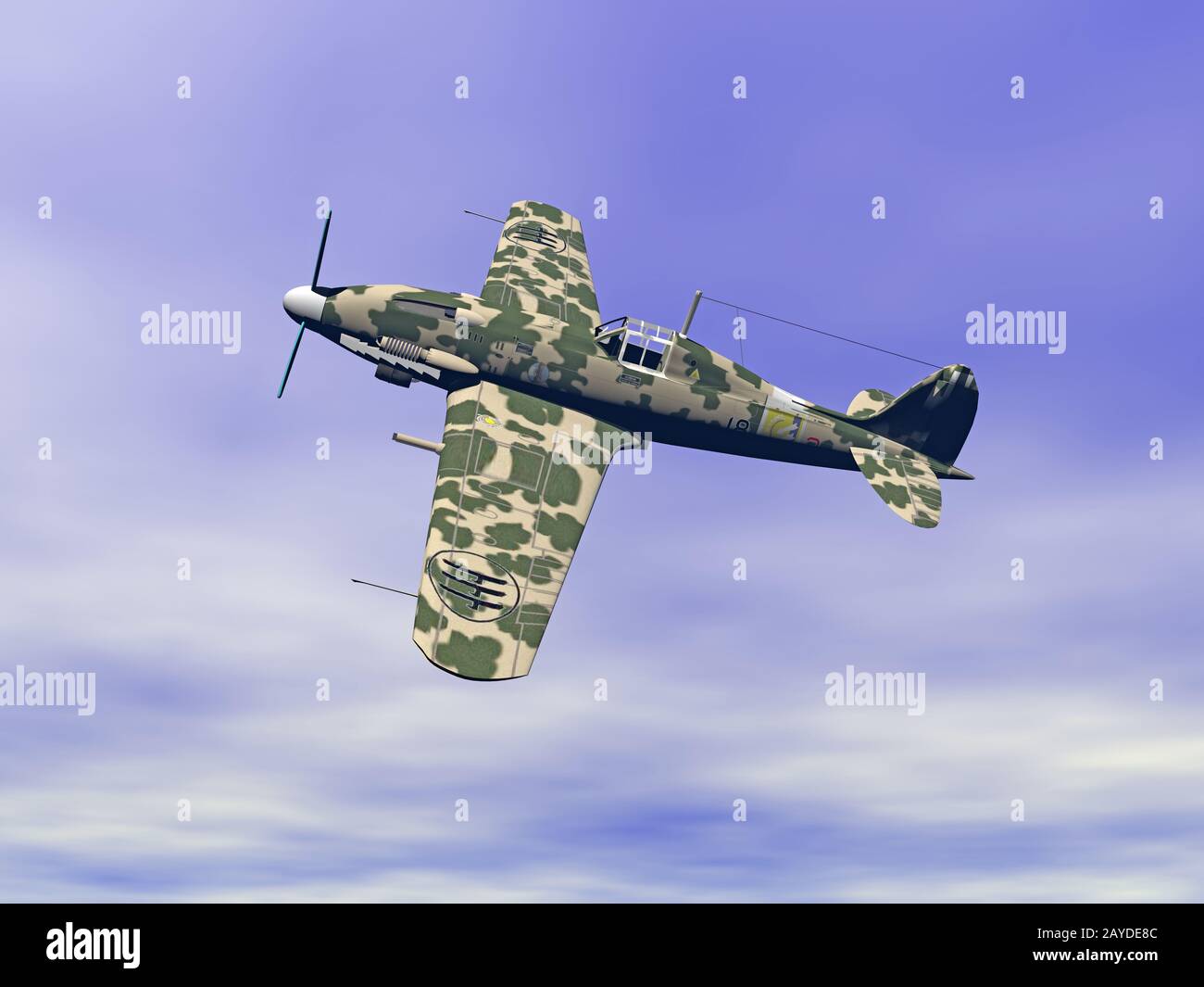 Airplane in the sky with camouflage paint Stock Photo