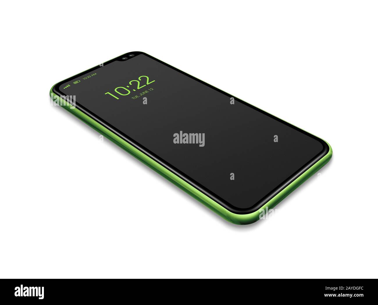 Allscreen black and green smartphone mockup isolated on white. 3D
