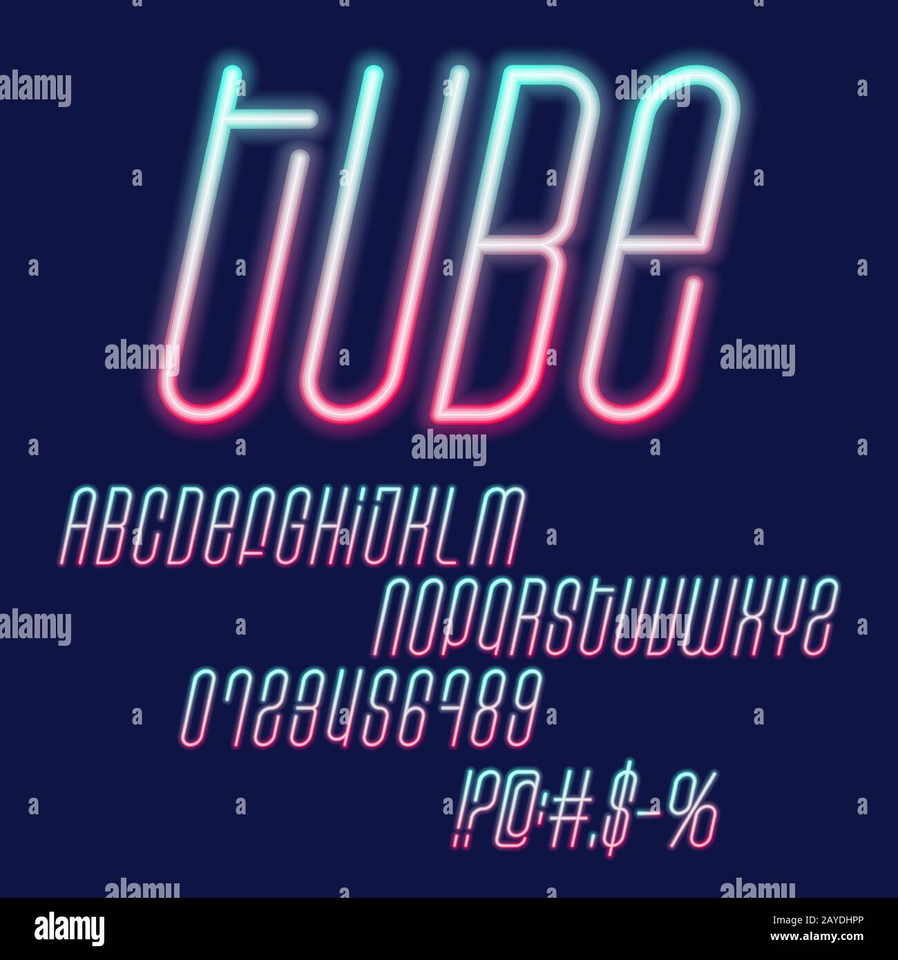Tube Neon vector font. Glowing green and pink capital letters and ...