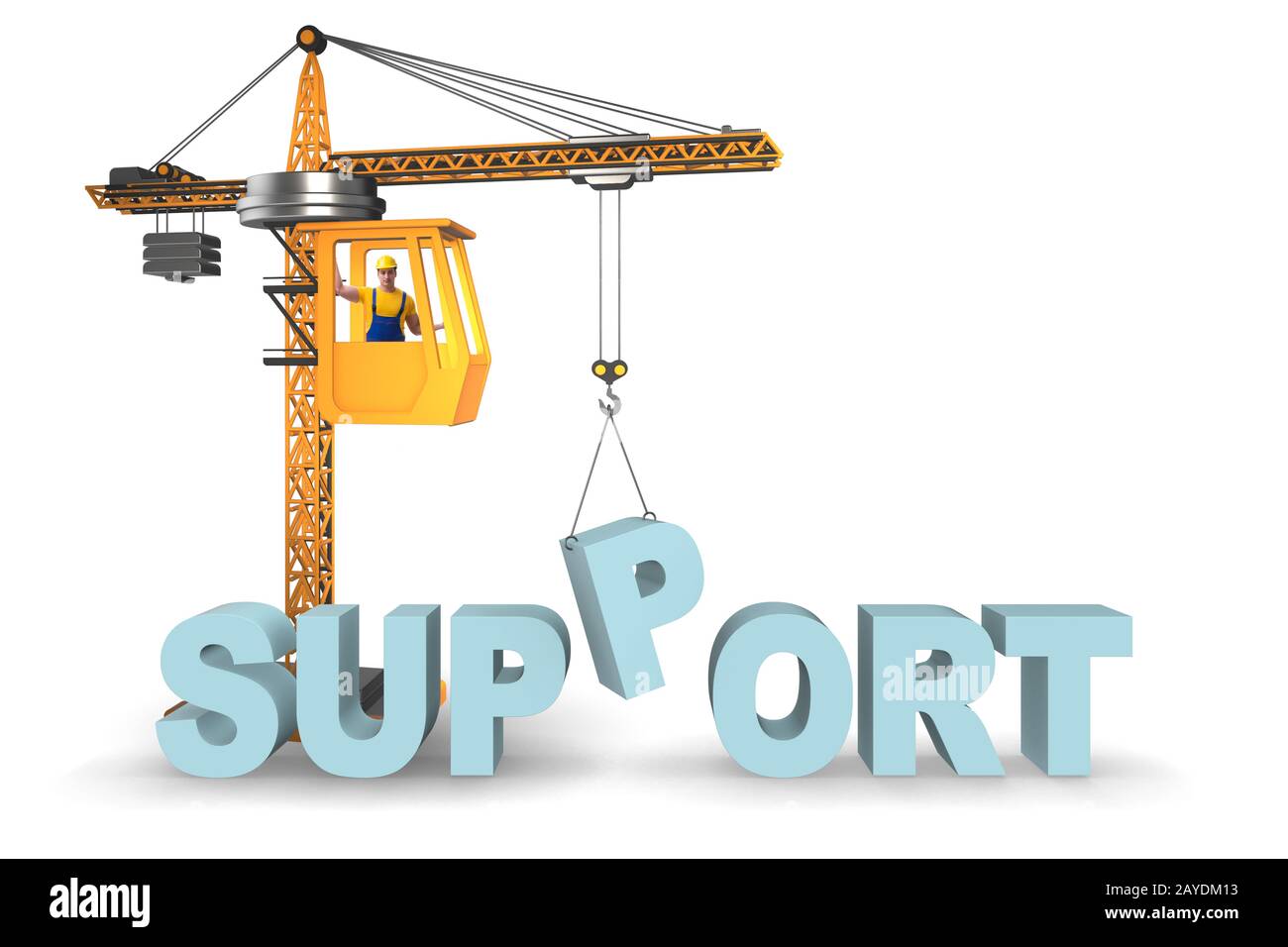 Crane lifting up the word support Stock Photo Alamy