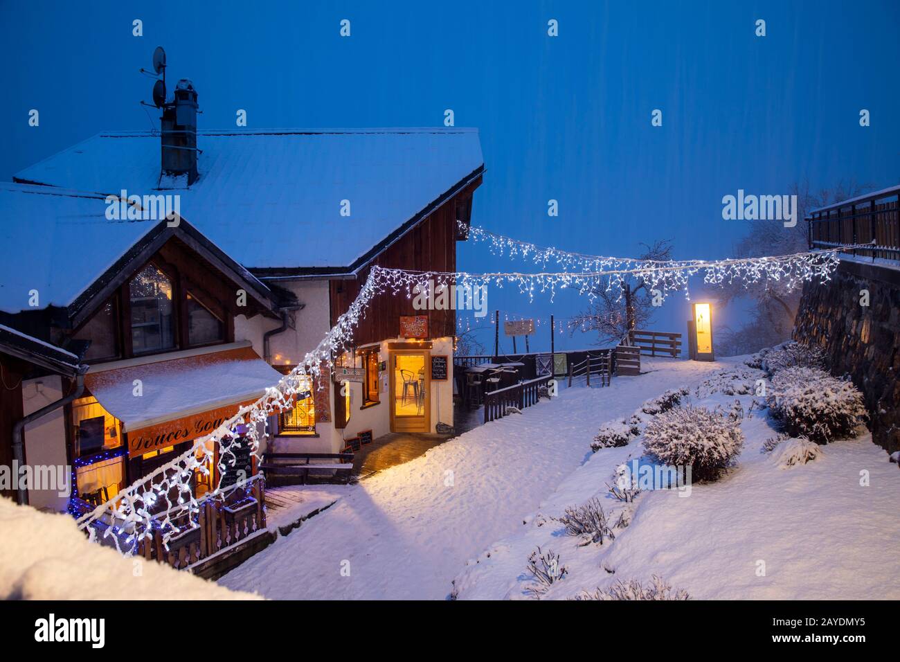 VENOSC, FRANCE  - 17th JANUARY 2020; Venosc is an old mountain village appreciated for its traditional charm and craft shops. Stock Photo