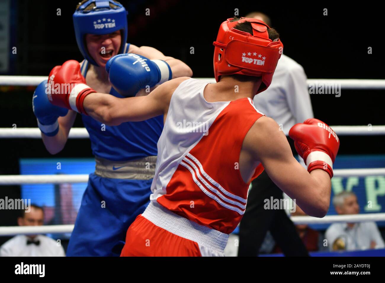 Orenburg, Russia-May 7, 2017 year: Boys boxers compete in the Championship of Russia in boxing among Stock Photo