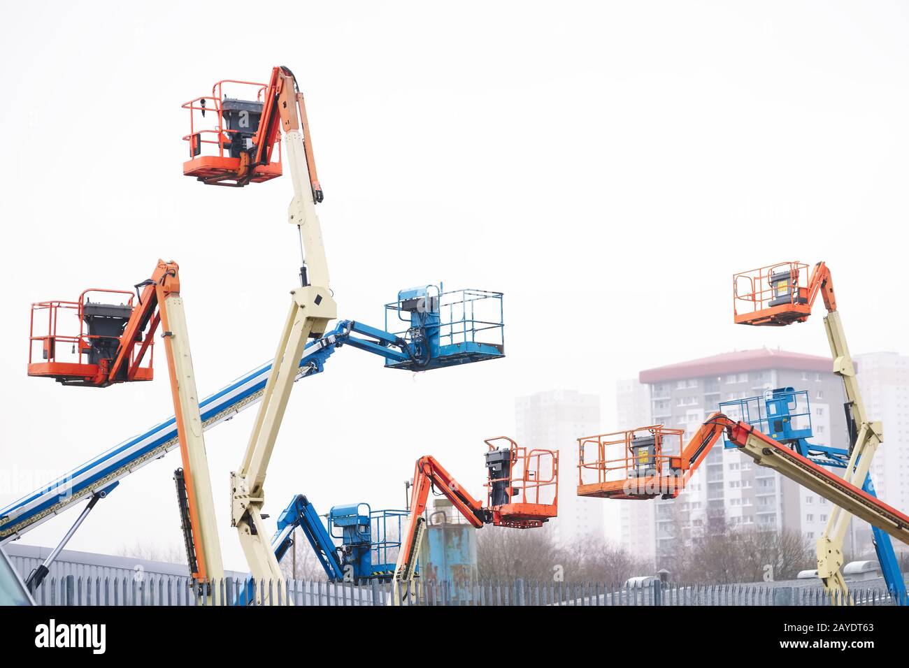 High Working Platform Access platform equipment powered high in sky in blue orange and yellow ...