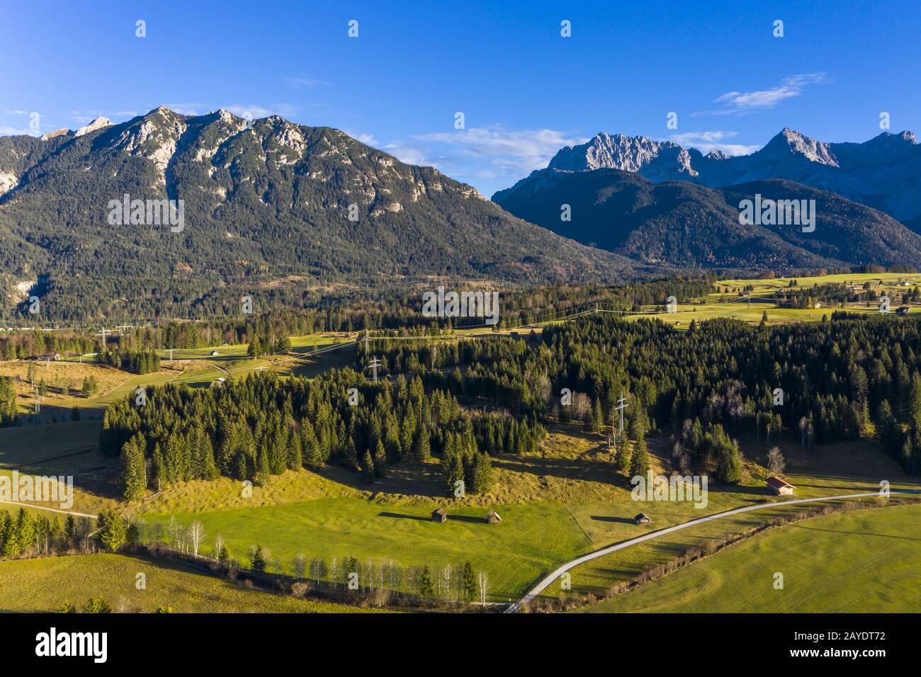 Aerial view, Barmsee, Grubsee, behind the alps, Bavaria, Ger Stock ...
