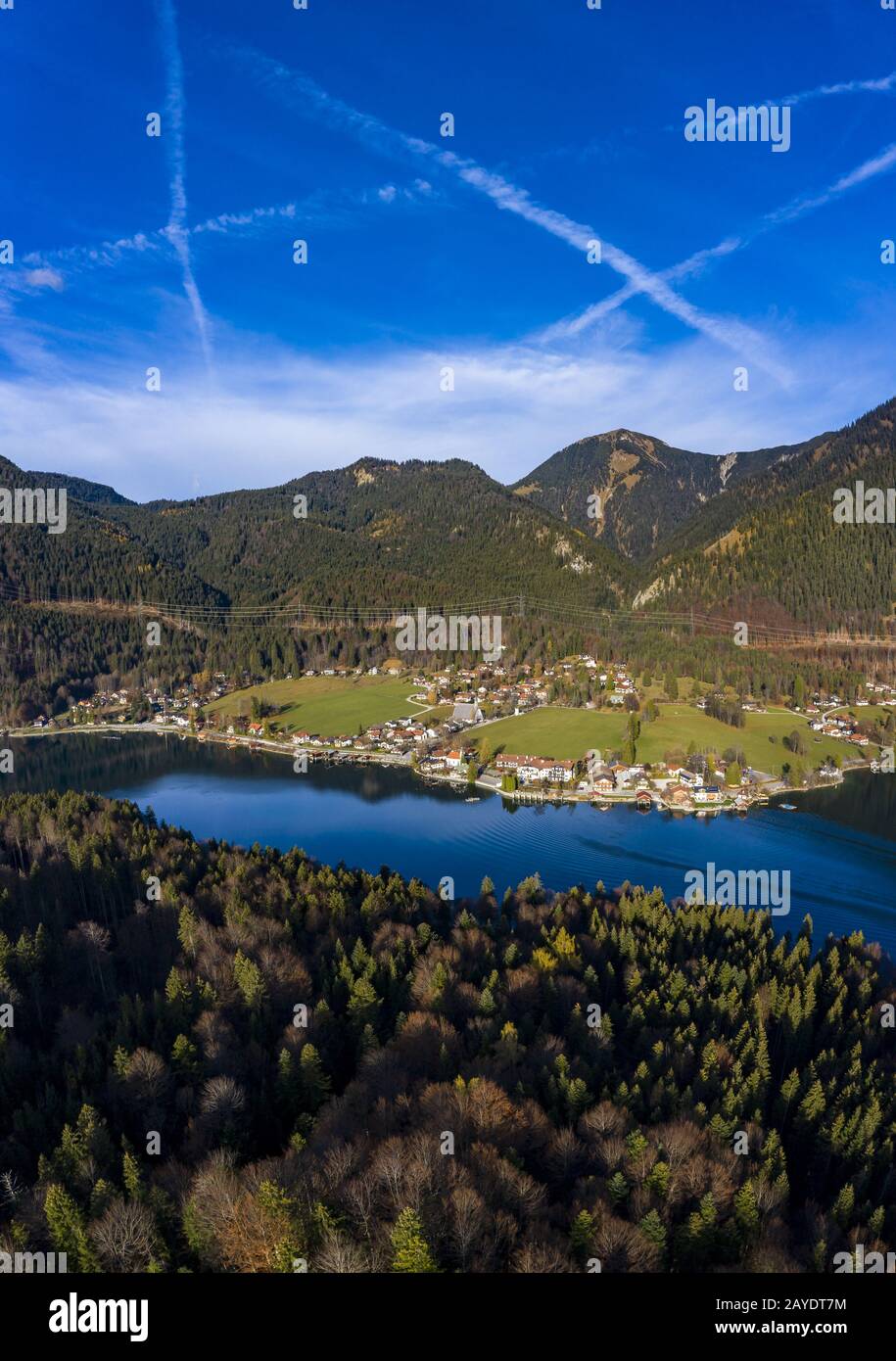 Aerial view, Walchensee, Upper Bavaria, Bavaria, Germany Stock Photo ...