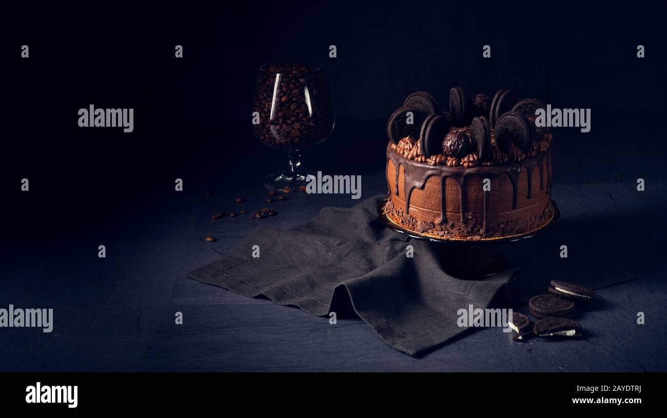 delicious chocolate pie with biscuits Stock Photo