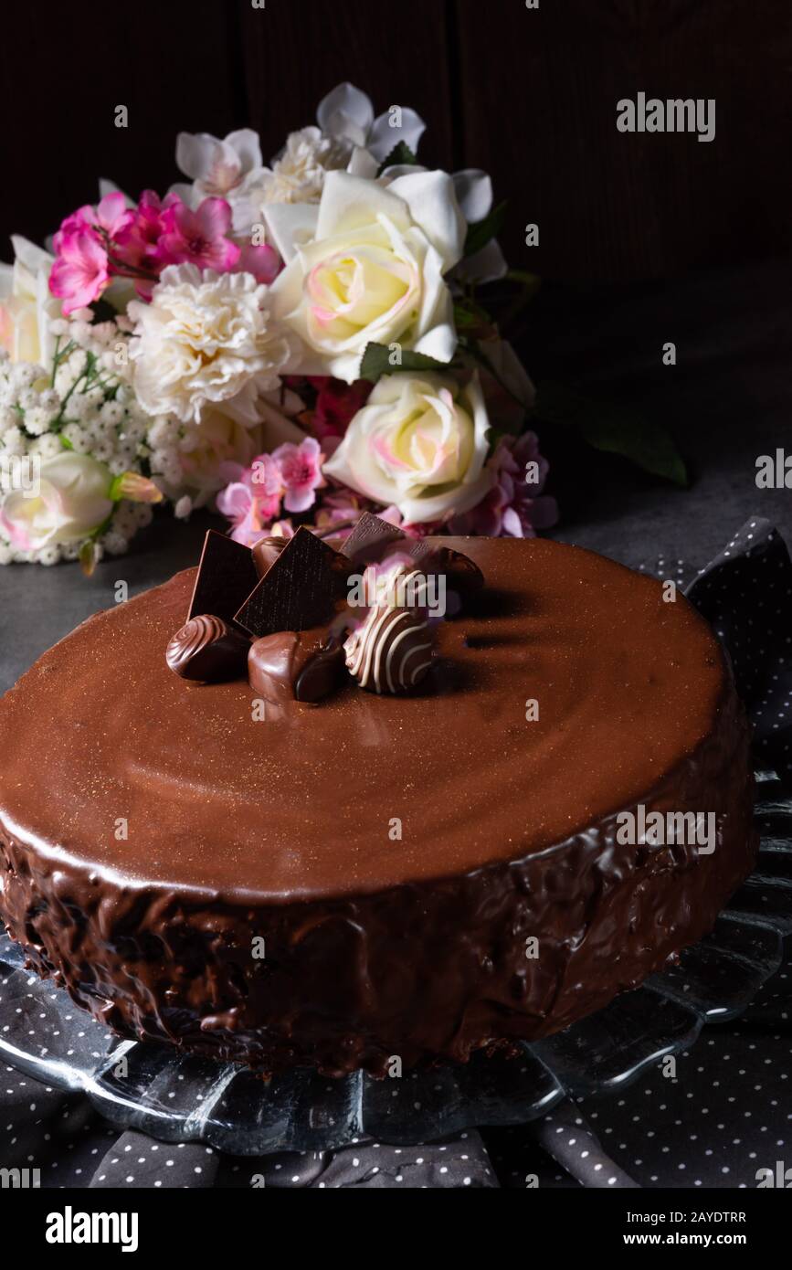 delicious chocolate pie with biscuits Stock Photo