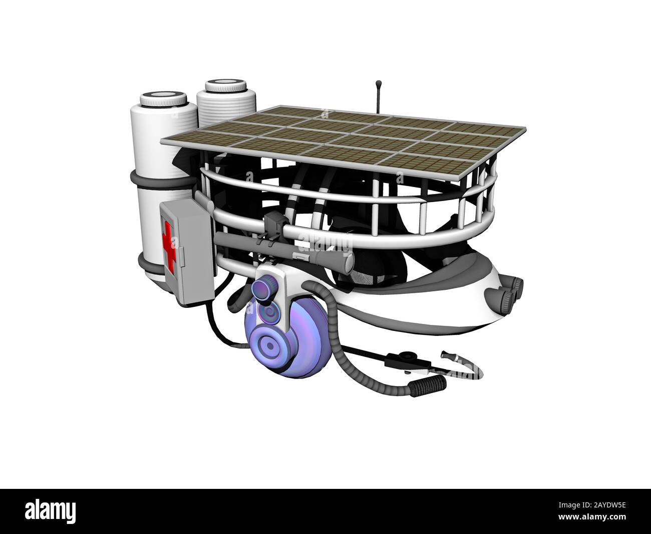 Solar helmet with headphones and microphone Stock Photo