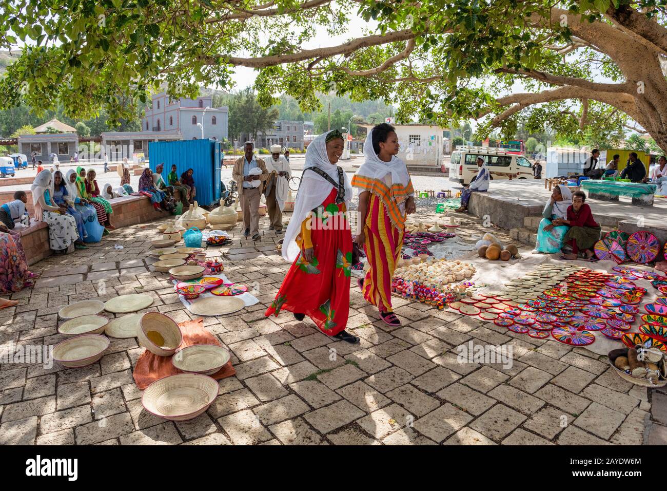 Street market in center of Aksum, Ethiopia Africa Stock Photo