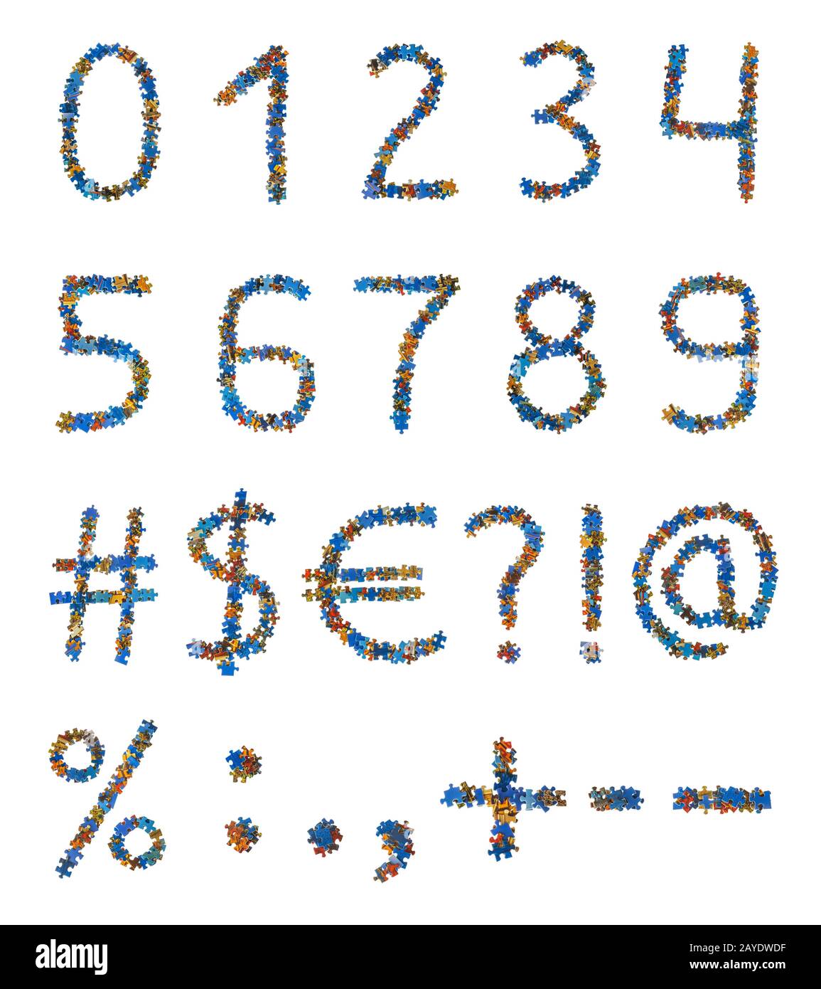 Numbers and symbols made of puzzle pieces - education concept Stock ...