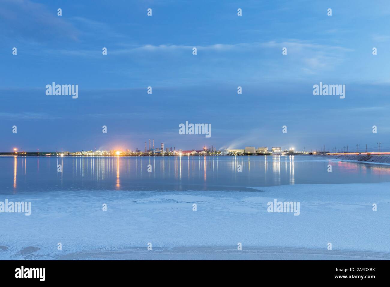 qarhan salt lake industrial landscape in nightfall Stock Photo