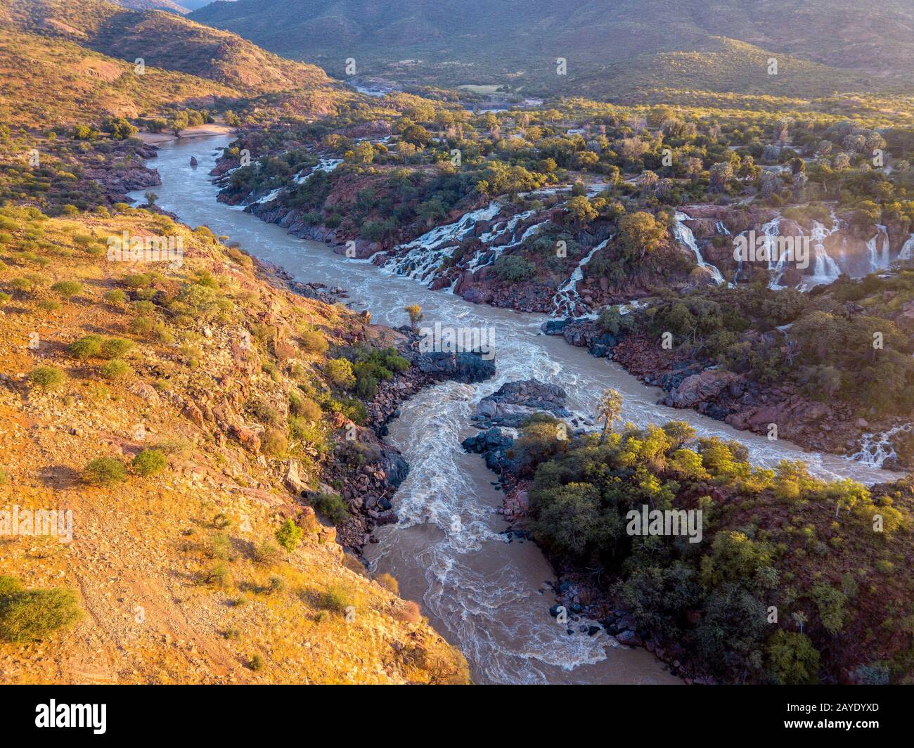 aerial Epupa Falls on the Kunene River in Namibia Stock Photo