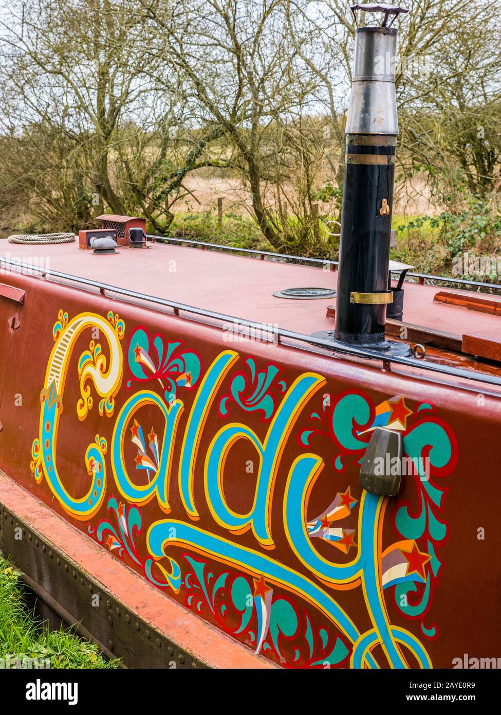 Caldy, Narrow Boat, Kennet and Avon Canal Waterway, Hungerford, Berkshire, England, UK, GB. Stock Photo