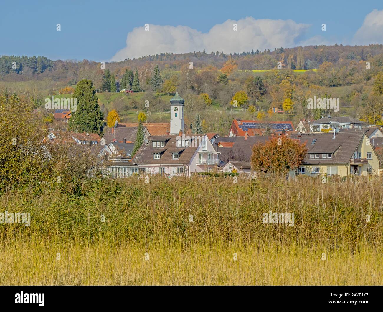 Möggingen with St. Gallus, part of town from Radolfzell at the Lake Constance Stock Photo