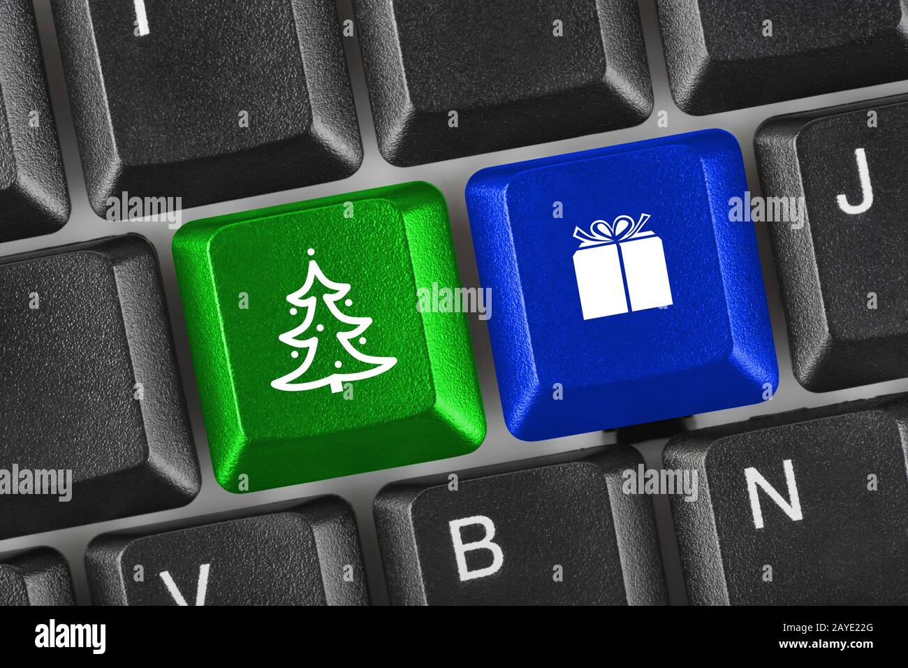 Computer keyboard with Christmas keys Stock Photo