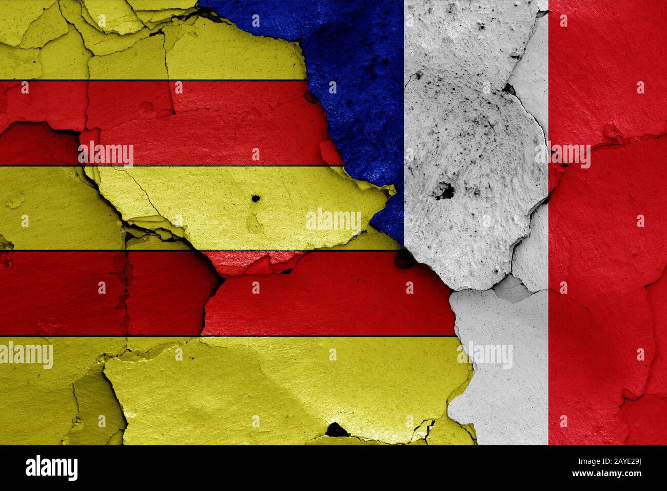 flags of Torcy and France painted on cracked wall Stock Photo - Alamy