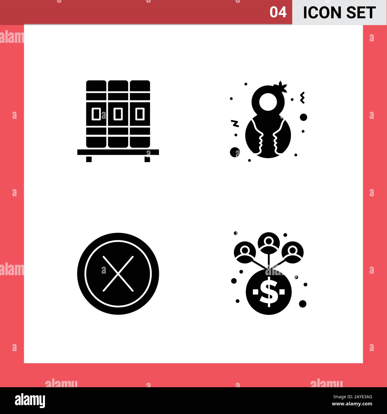 4 Icon Pack Solid Style Glyph Symbols on White Background. Simple Signs