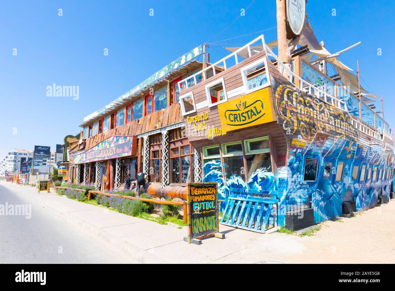 Chile La Serena restaurant in a building with a pirate ship shape Stock