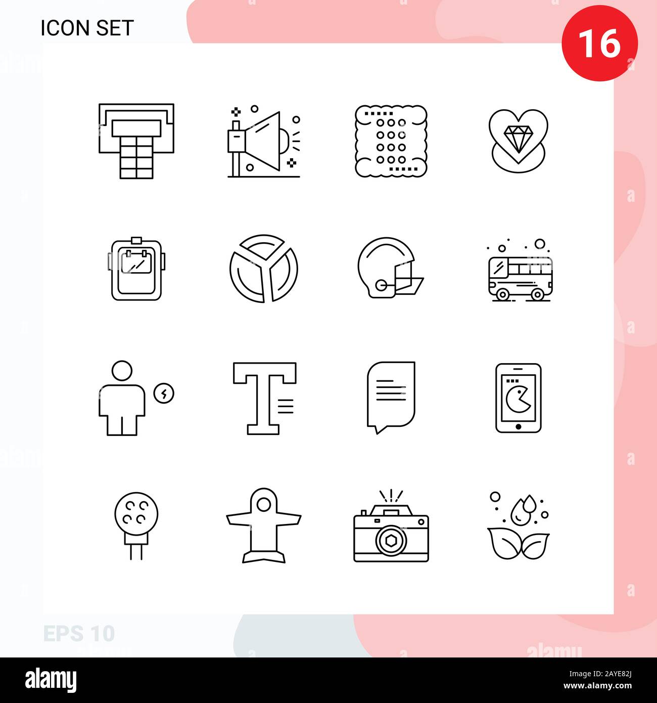 Vector Pack of 16 Icons in Line Style. Creative Outline Pack isolated ...
