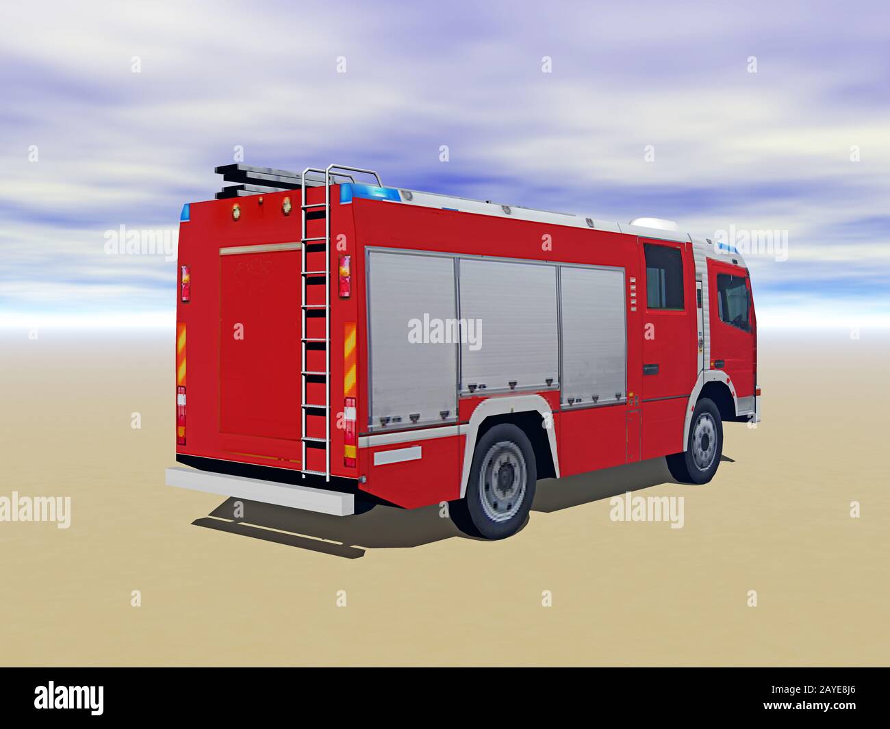 red fire truck vehicle with ladder Stock Photo