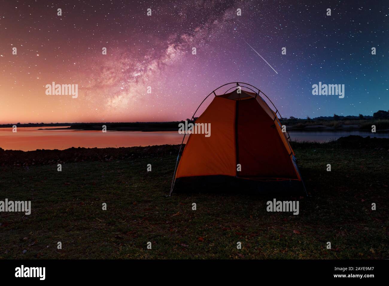 camping in africa wilderness with starry sky Stock Photo