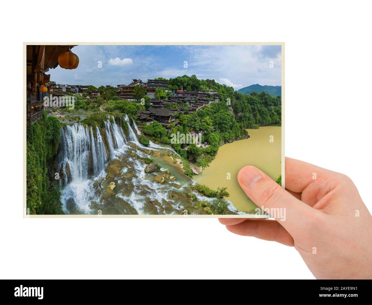 Hand and Furong ancient village and waterfall - Hunan China (my photo) Stock Photo