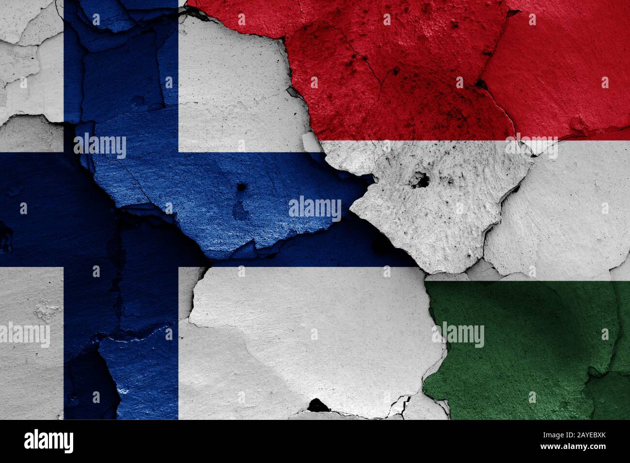 flags of Finland and Hungary painted on cracked wall Stock Photo - Alamy