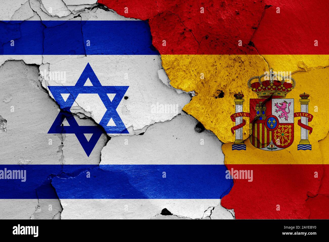 flags of Israel and Spain painted on cracked wall Stock Photo - Alamy