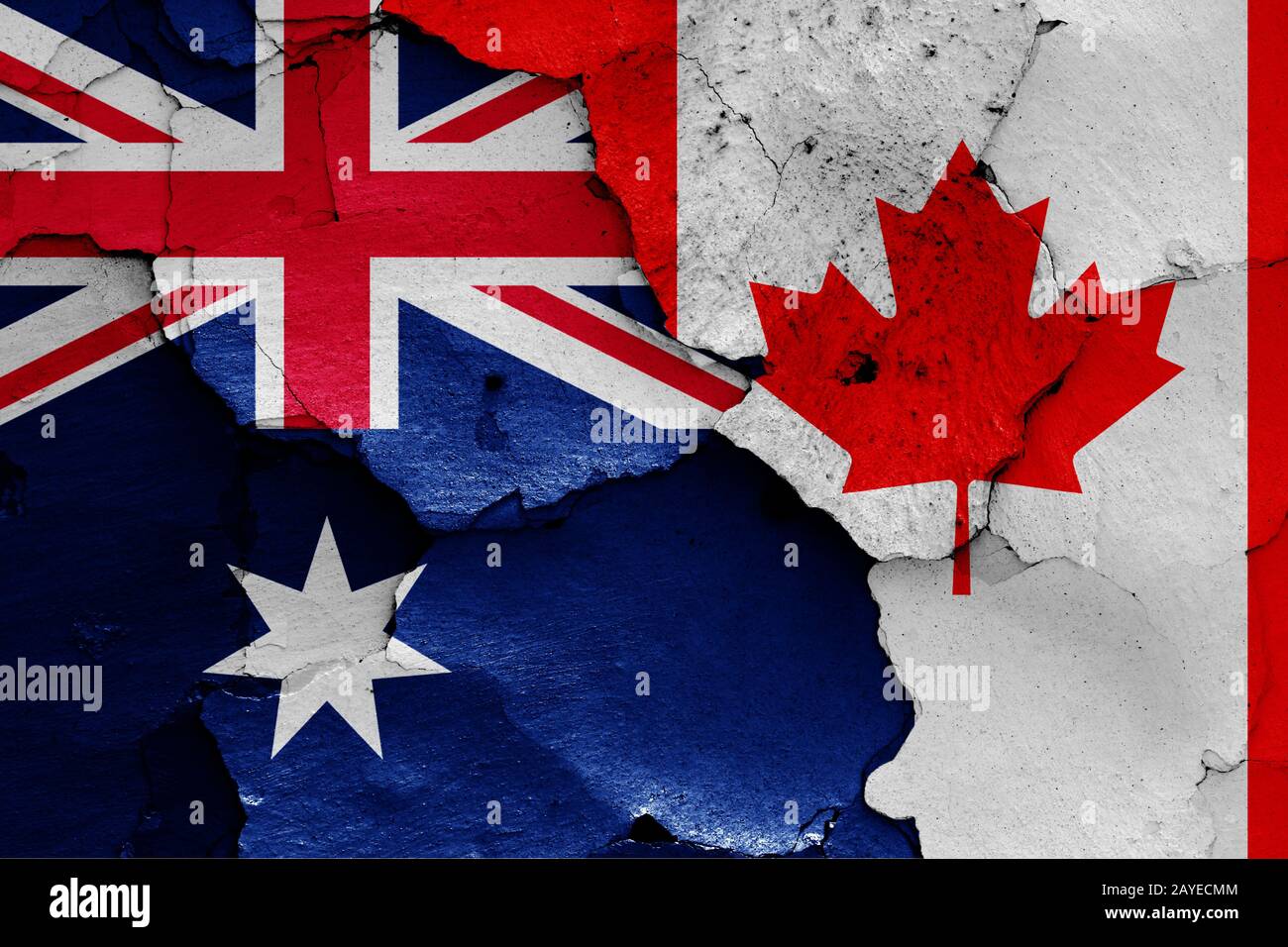 flags of Australia and Canada painted on cracked wall Stock Photo - Alamy