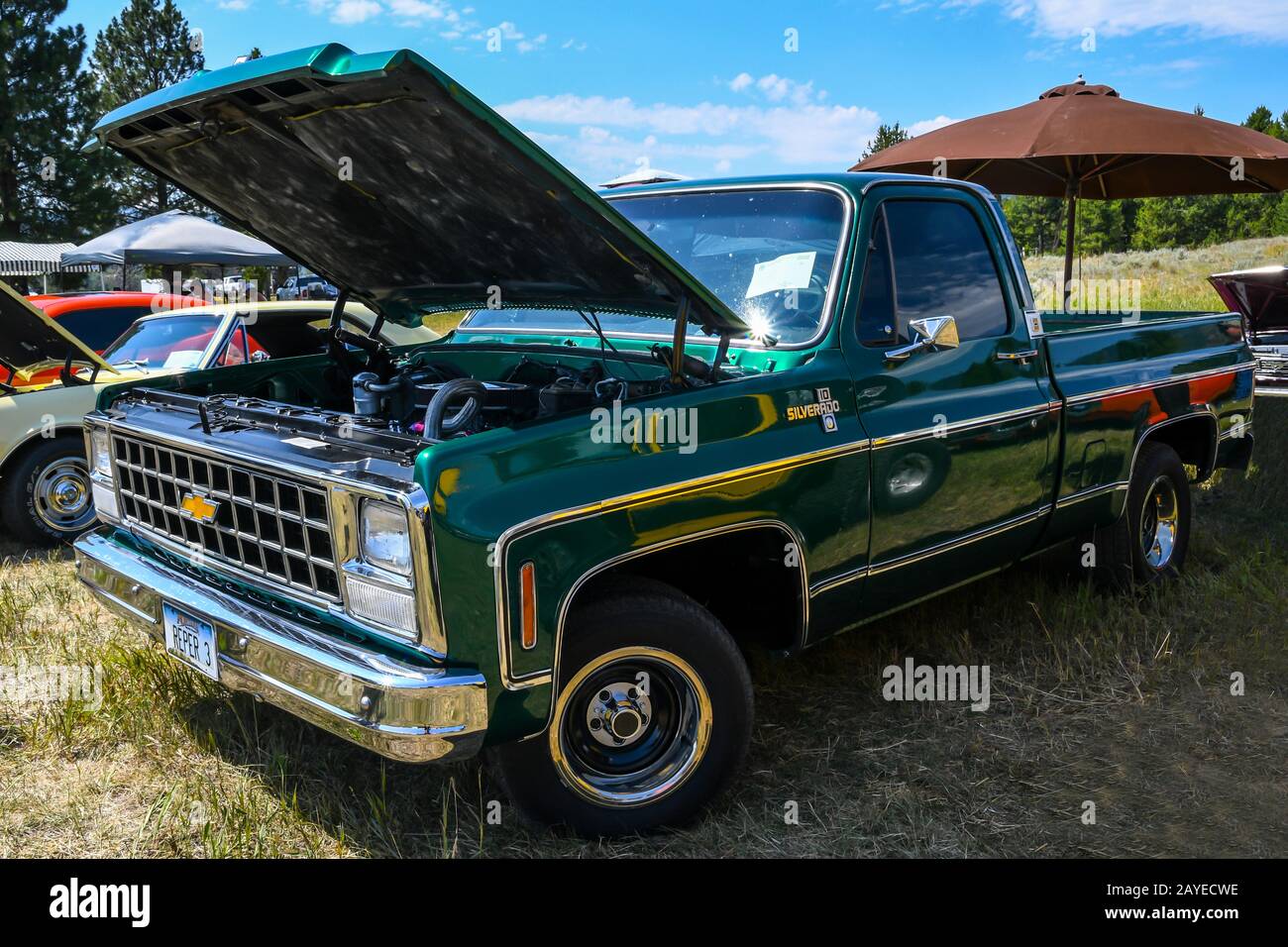 A large outdoor Rev Mountain Car and Bike Show in Lincoln, Montana Stock Photo