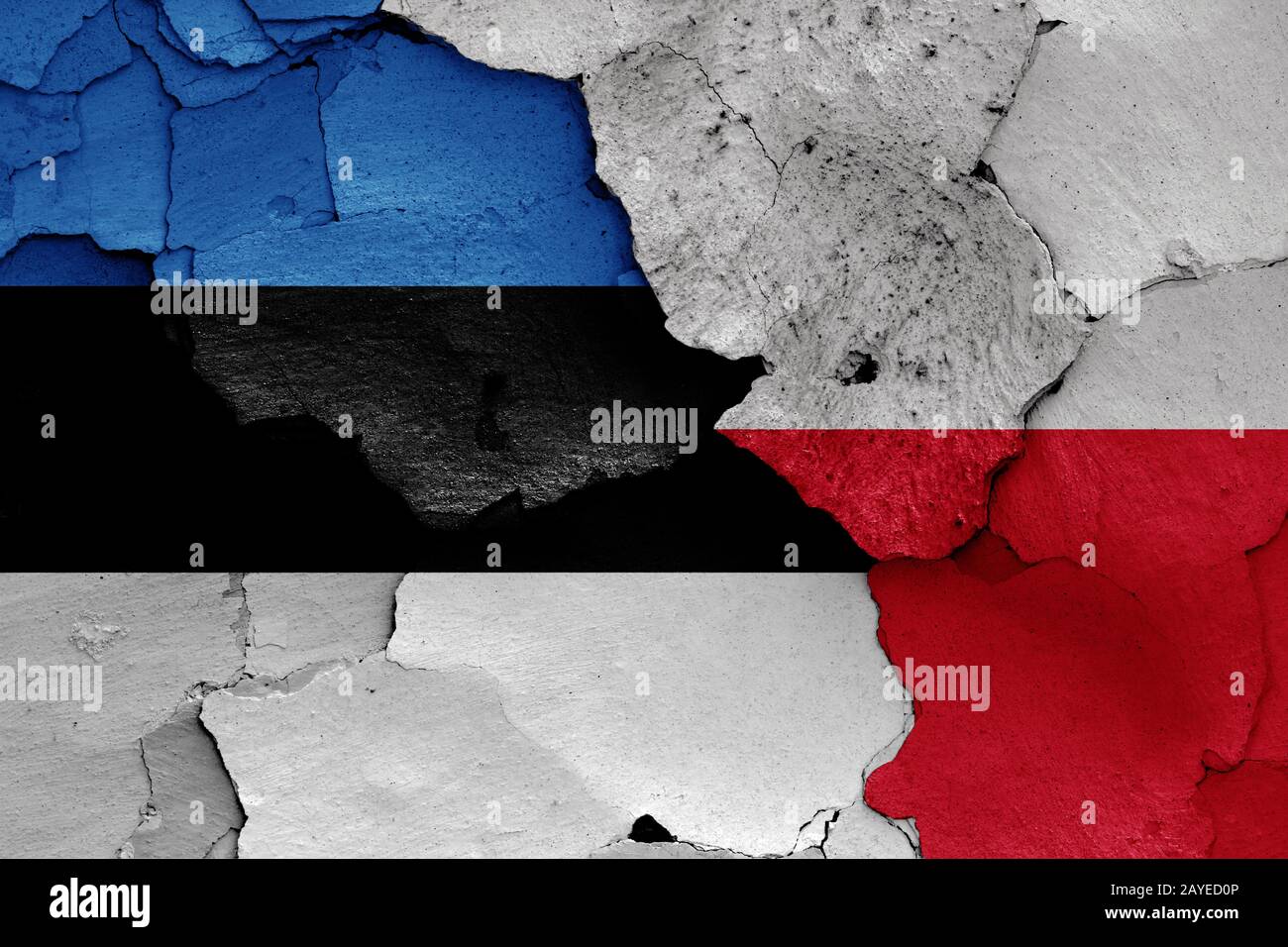 flags of Estonia and Poland painted on cracked wall Stock Photo - Alamy