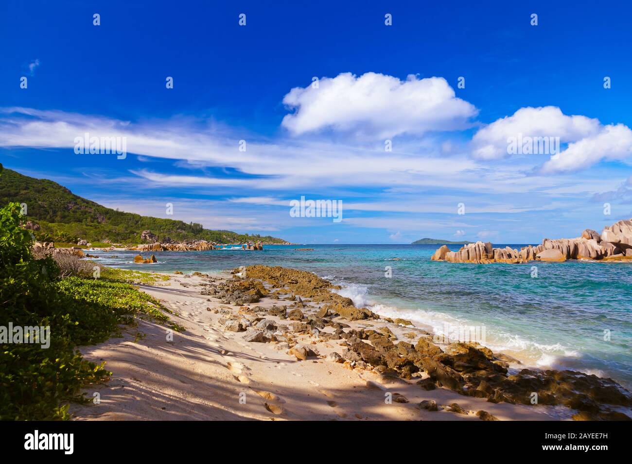 Tropical beach at Seychelles Stock Photo