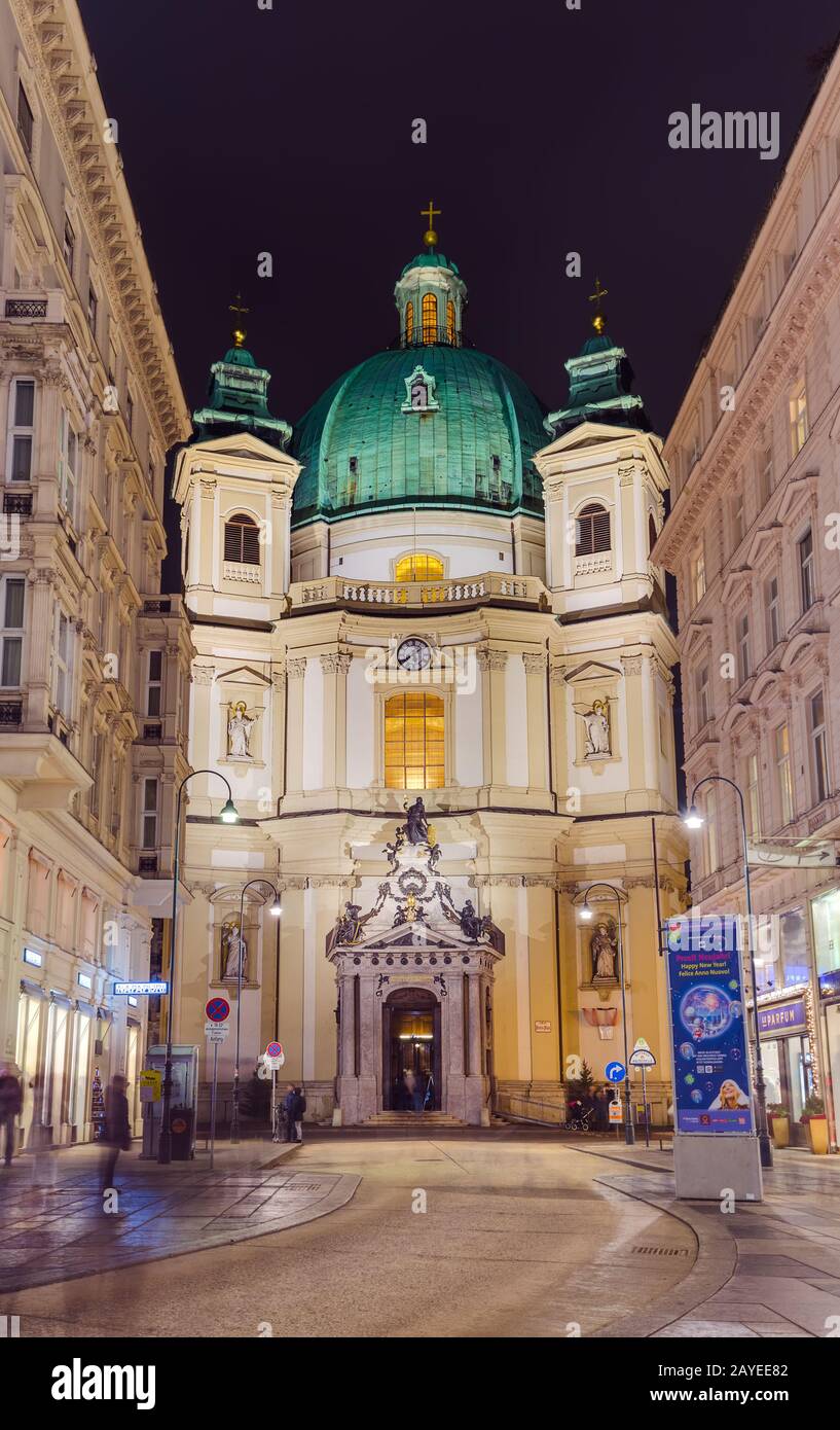 VIENNA, AUSTRIA - DECEMBER 27, 2016: Famous Peterskirche Church in old town on December 27, 2016 in Vienna Austria Stock Photo