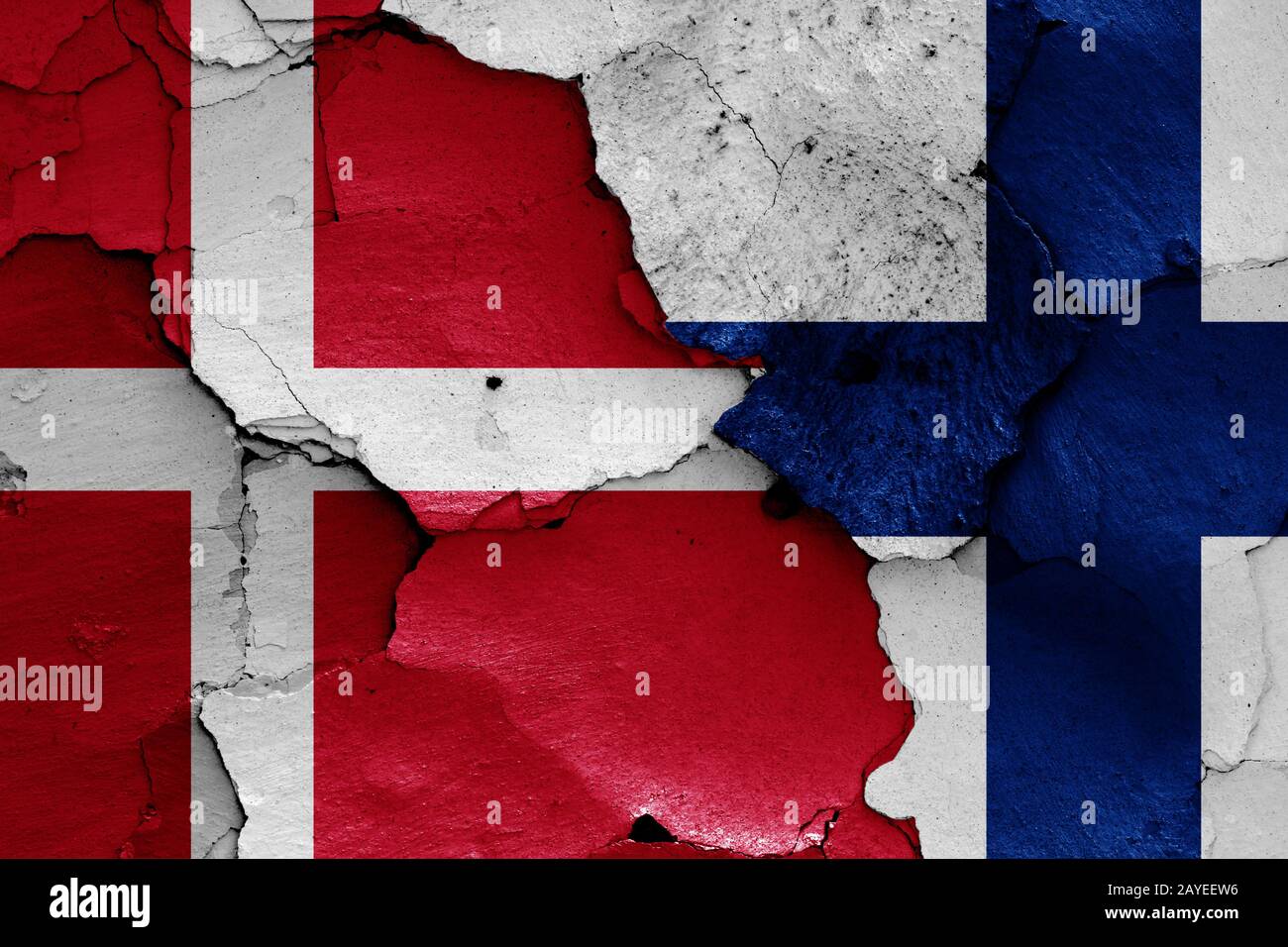 flags of Denmark and Finland painted on cracked wall Stock Photo - Alamy