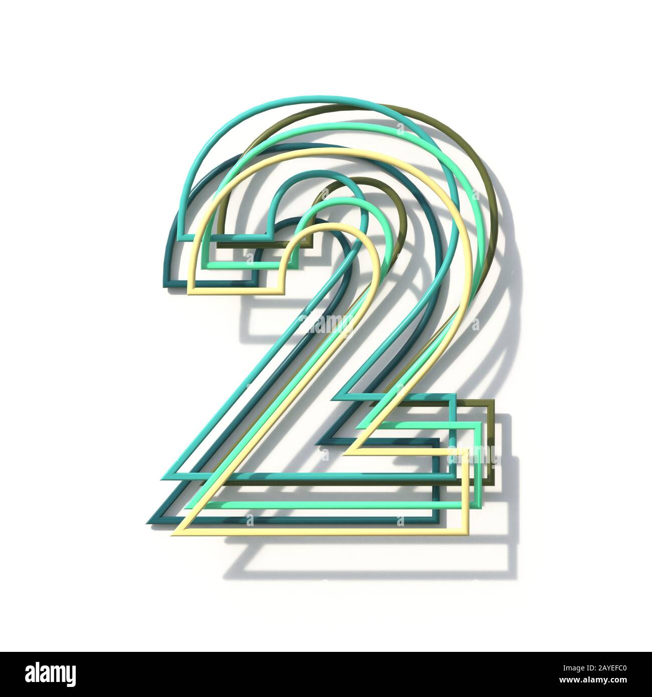Three colors line font Number 2 TWO 3D Stock Photo - Alamy