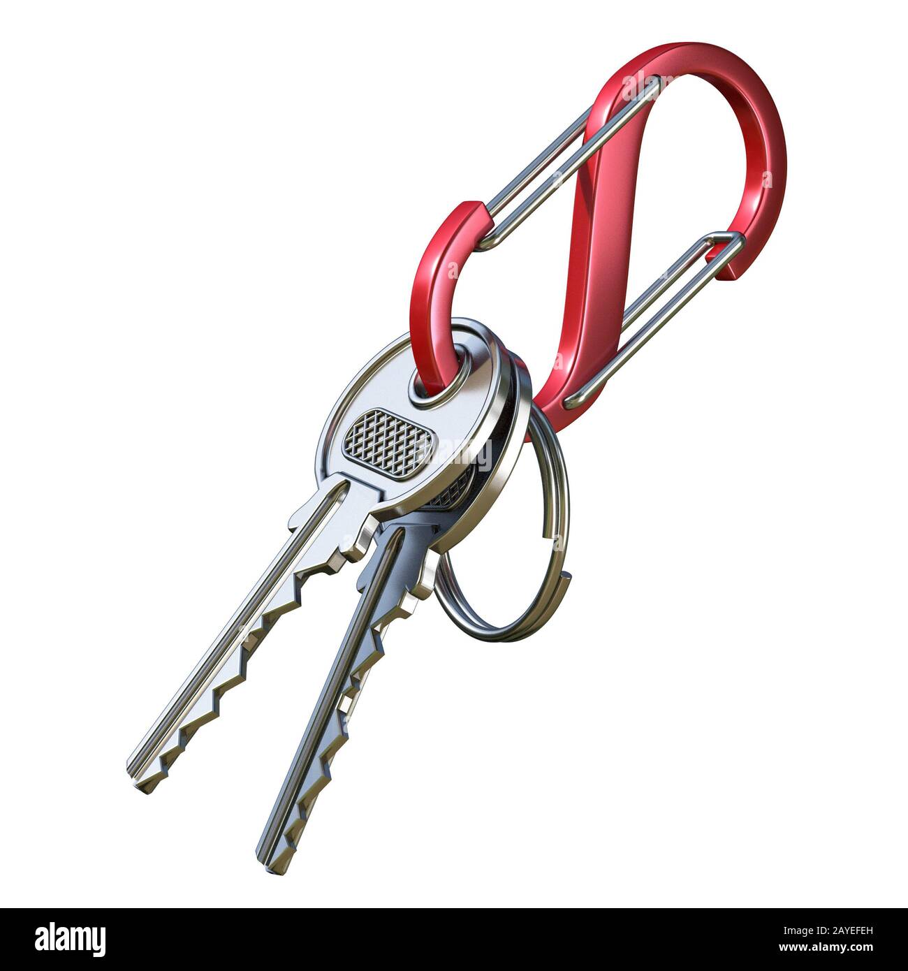 Two keys on red outdoor carabiner 3D Stock Photo Alamy