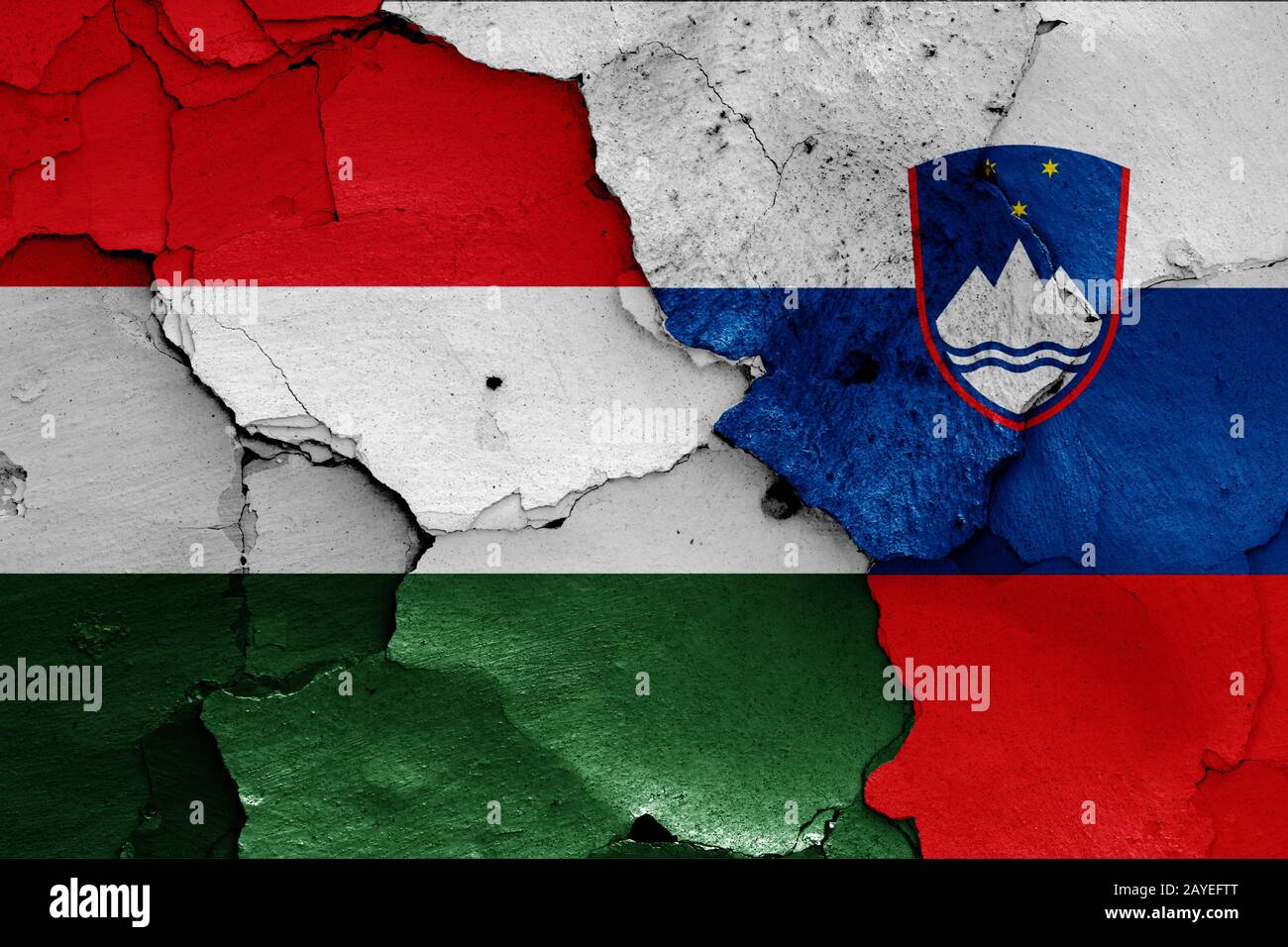 flags of Hungary and Slovenia painted on cracked wall Stock Photo - Alamy